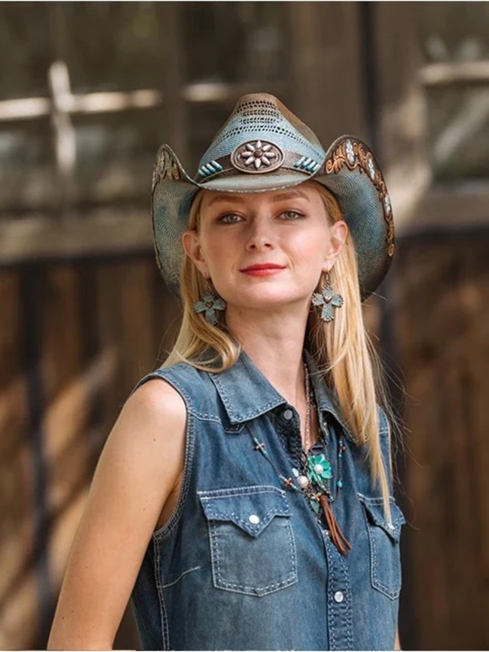 Stampede Turquoise Floral Filigree Cowgirl Western Rodeo Hat Large